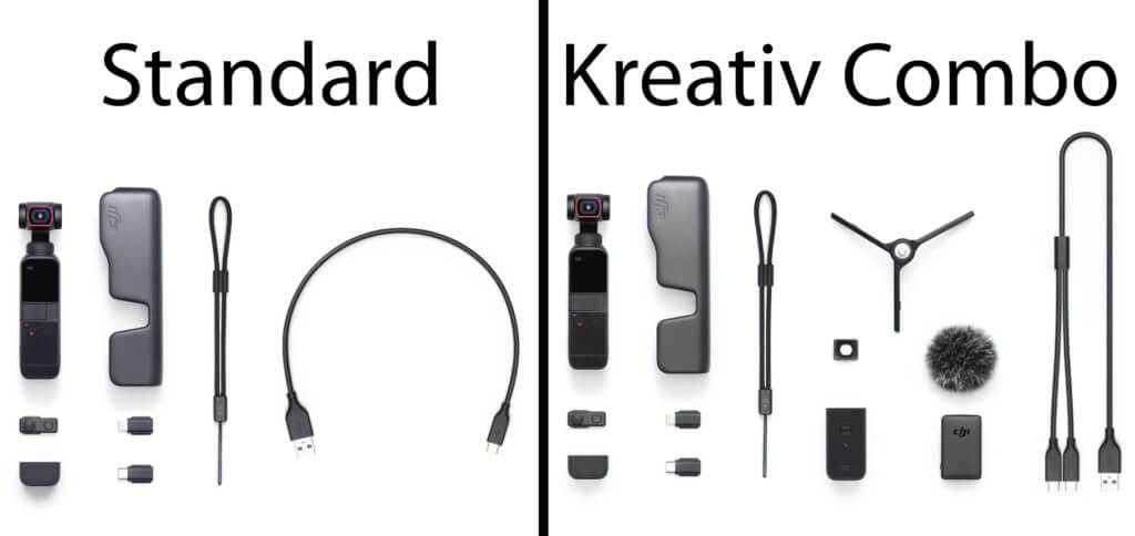 Solo l'essenziale è incluso nella versione standard. Il DJI Pocket 2 Creative Combo offre microfono e treppiede aggiuntivi a un prezzo d'occasione.