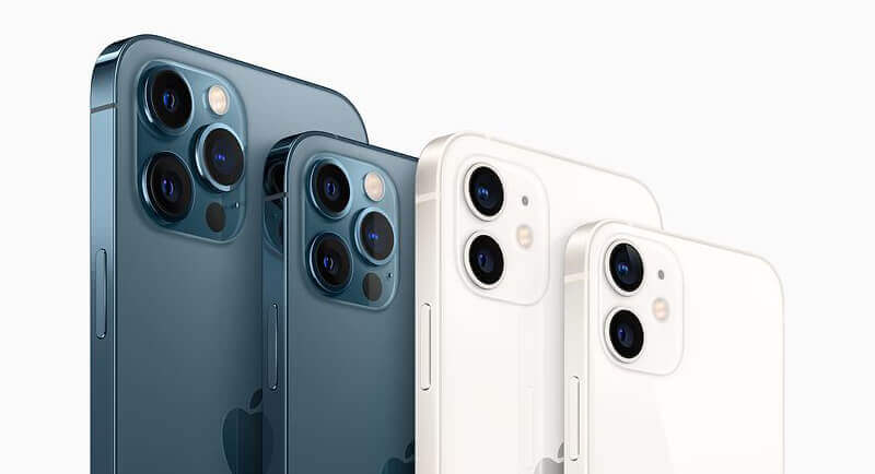 iPhone 12 Pro Max, iPhone 12 Pro, iPhone 12 und iPhone 12 Mini – hier alle nebeneinander im Foto zu sehen (Foto: Apple).