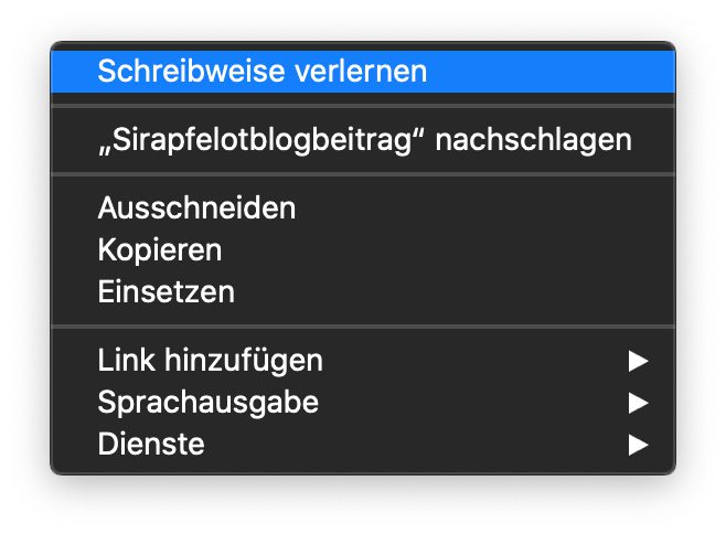 Ob mit oder ohne gedrückter ctrl-Taste – gelernte Wörter können von macOS in Pages direkt wieder vergessen werden.