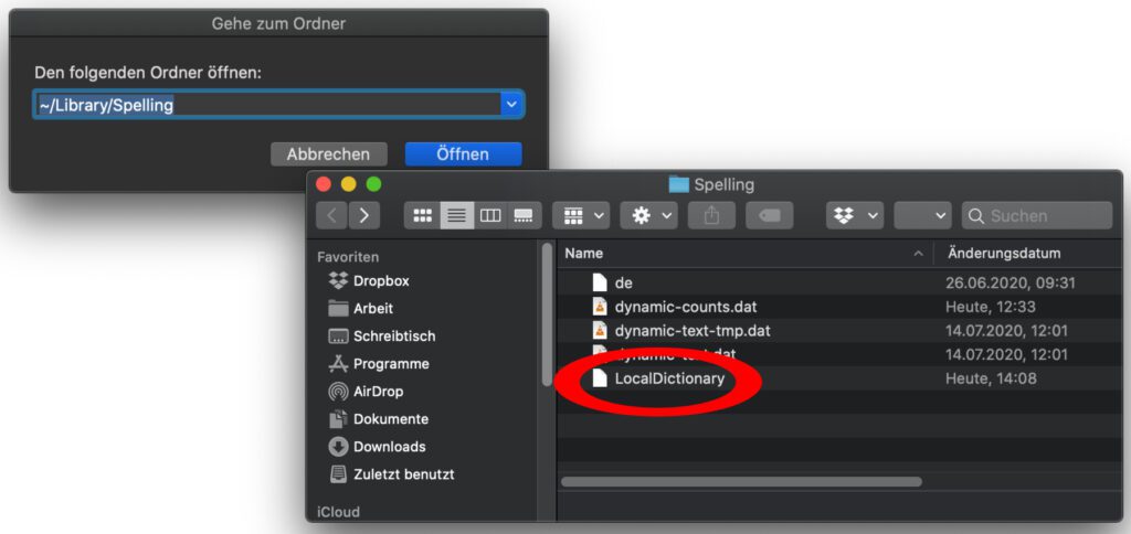 Das komplette macOS-Wörterbuch zum Bearbeiten findet ihr im Spelling-Ordner. Die Änderungen wirken sich nicht nur auf Pages, sondern systemweit auch auf <a class=
