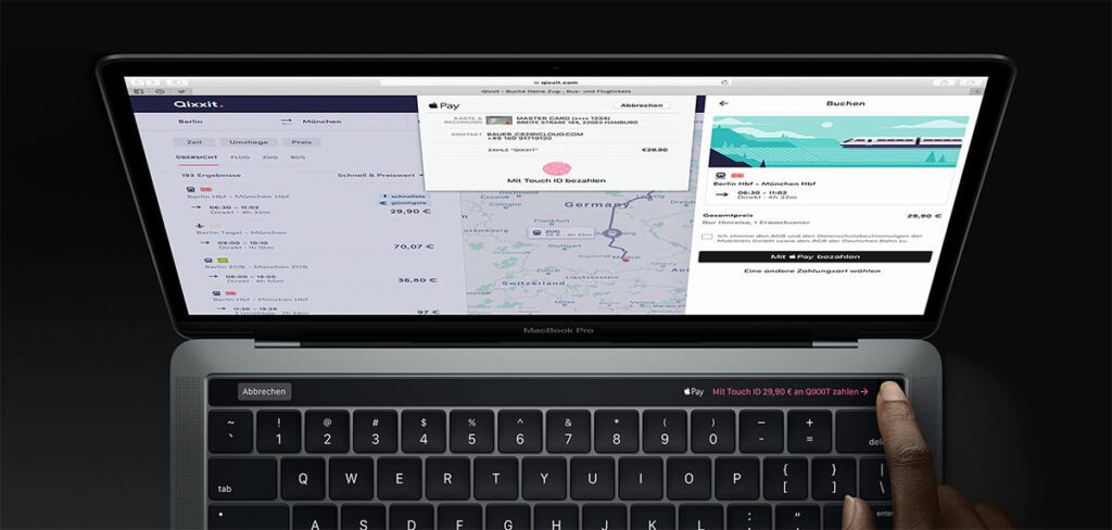 Mit dem Fingerabdrucksensor und Touch-ID kann man mit den aktuellen MacBook Modellen auch online ganz einfach zahlen.
