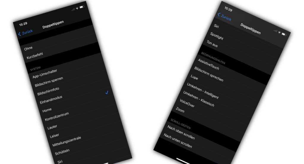 If you have followed the instructions above, you will find various commands that can be triggered by tapping the back of the iPhone. A great help for easier operation with certain restrictions.