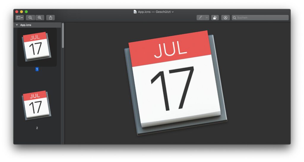 Um ein Mac App Icon zu kopieren und in Photoshop einzufügen, in Affinity Photo zu bearbeiten oder anderweitig zu nutzen, öffnet es in Vorschau und kopiert es dort.