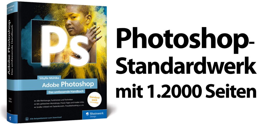 Adobe Photoshop: Das umfassende Handbuch von Sybille Mühlke aus dem Rheinwerk-Verlag bietet in der aktuellen Auflage von 2020 alle nötigen Grundlagen zu Werkzeugen und Ebenen, Profi-Tipps für die Fotobearbeitung sowie einen Ausflug zu Video und 3D.