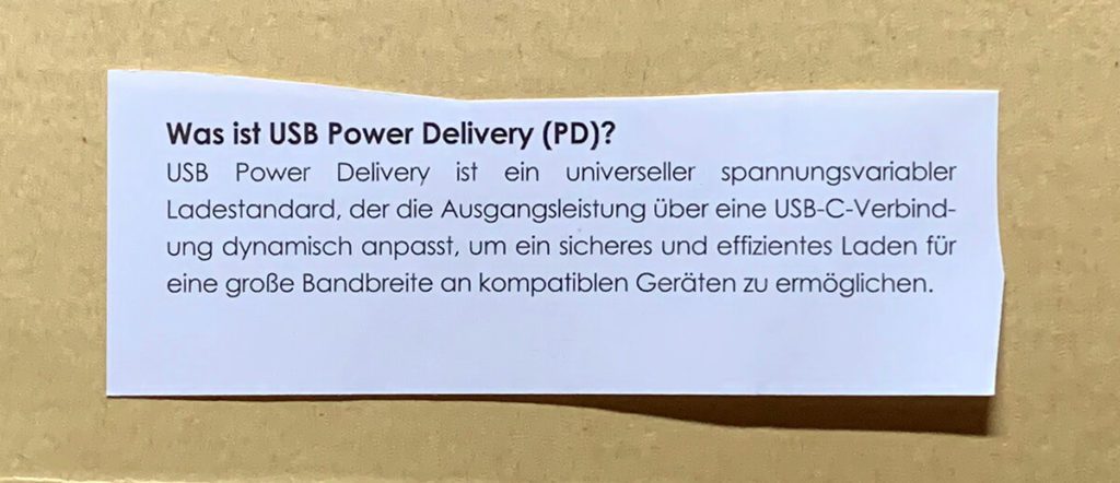 Aukey kindly described what USB Power Delivery is in his operating instructions for the power supply unit.