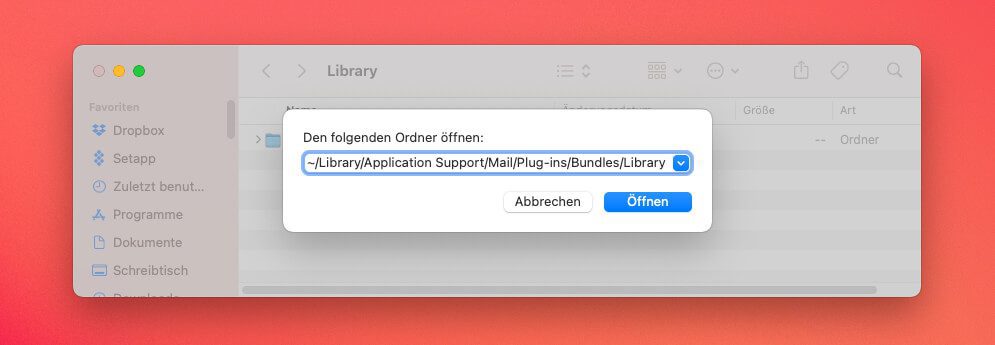Über den "Gehe zu"-Befehl des Finder gelangt man in den entsprechenden Ordner, in dem wieder um der Ordner "Mail" liegt, den man löschen soll.