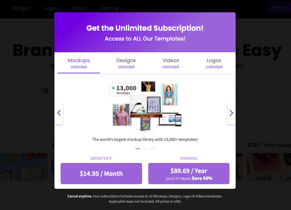 Wie so oft, gibt es auch bei Placeit ein Abomodell für die Mitgliedschaft. Hier kann ich allerdings die Preisgestaltung verstehen, da das Portal wirklich viel anbietet und sicher auch einiges in der Unterhaltung kostet.