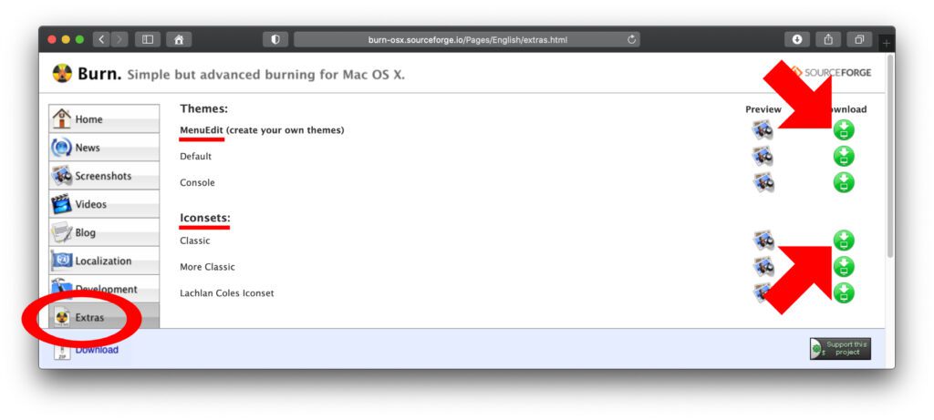Einige Funktionen der Burn App zum CDs und DVDs brennen am Mac müssen als Extra heruntergeladen werden.