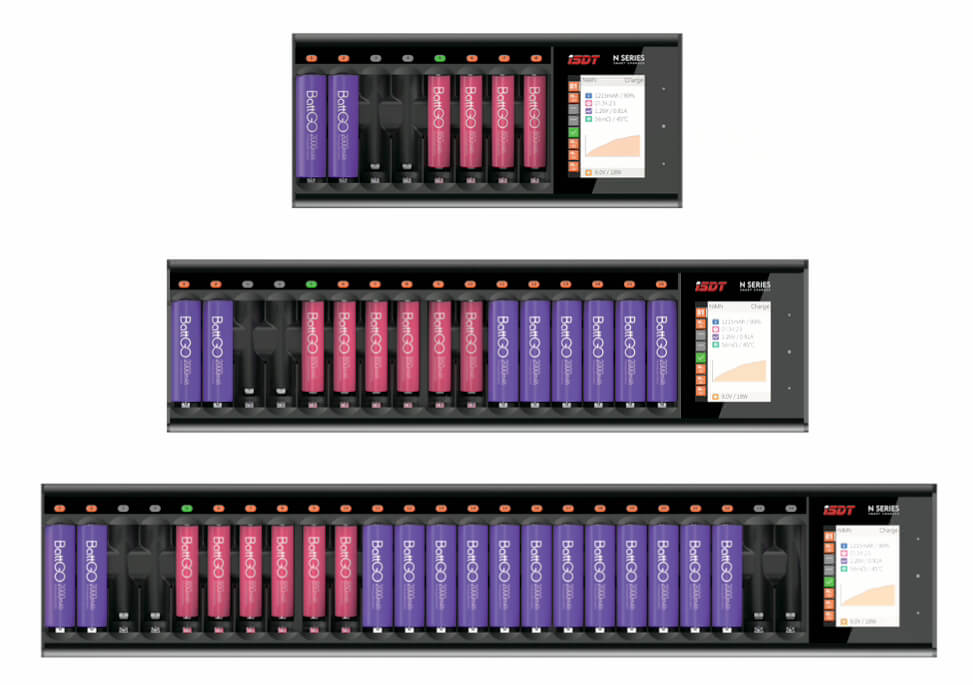 Die Modelle N16 und N24 der N-Series kommen auch mit eigenem Netzteil, aber einen so hohen Bedarf an Ladeschächten hatte ich dann doch nicht (Foto: ISDT).