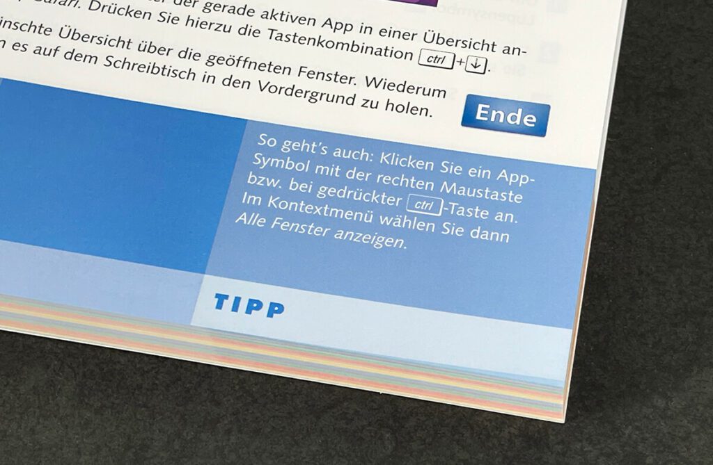 In the lower area, and preferably in the corners, you can find tips and information worth knowing about the respective topic on almost every page.