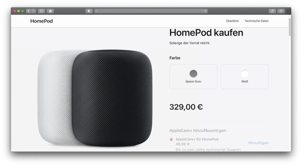 Seit dem Wochenende wird berichtet, dass Apple den HomePod aus dem Sortiment nehmen wird. Im Store steht „Solange der Vorrat reicht“, was auf einen Produktionsstopp hinweist. Der HomePod mini wird aber vorerst fortgesetzt.