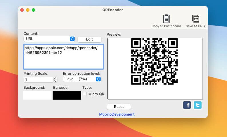 Create QR codes with URL for website