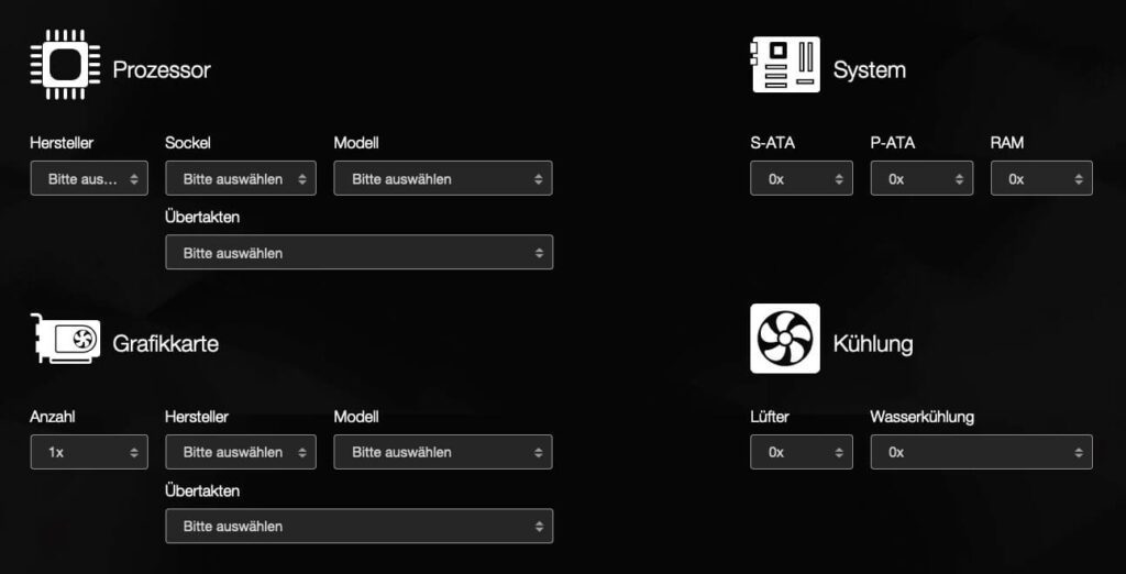 Ein Netzteil-Rechner, wie dieser hier auf bequiet.com ermöglicht die Kalkulation der Leistung, welche das Netzteil für den PC haben sollte (Screenshot: bequiet)..
