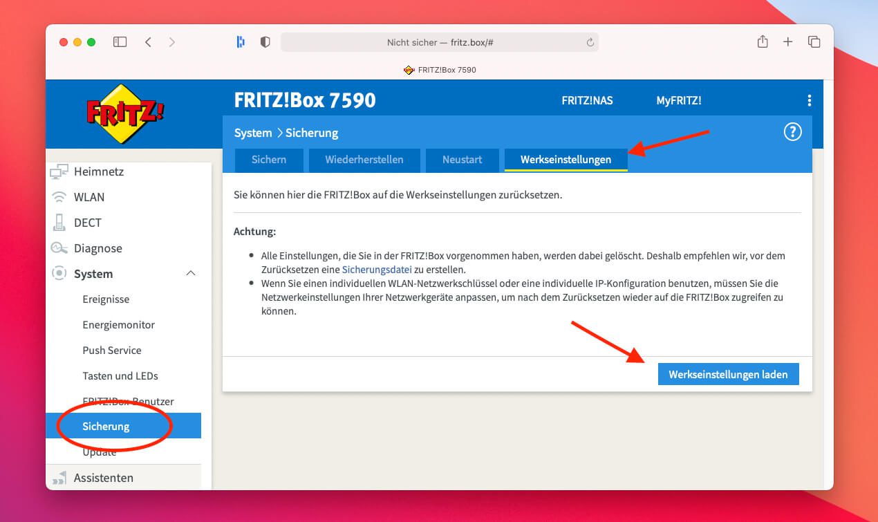 Wo ist der Reset-Knopf bei der FritzBox?