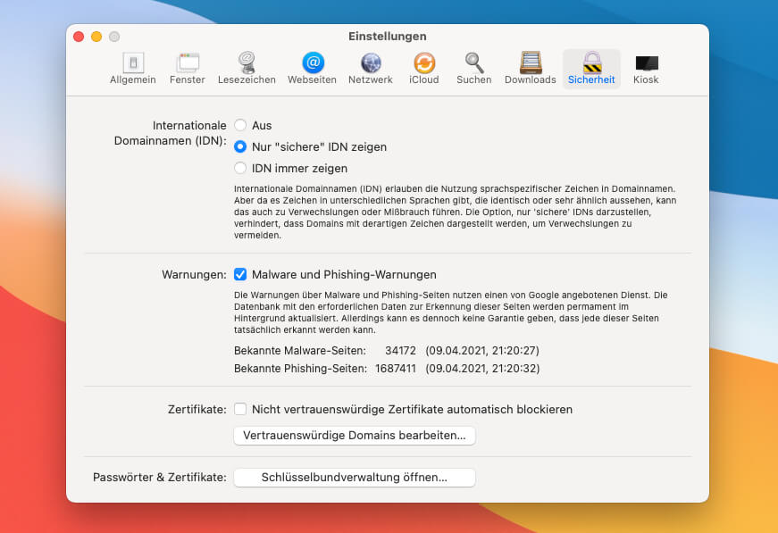 Login-Daten speichern und vor Phishing- und Malware-Webseiten warnen – kein Problem für iCab.