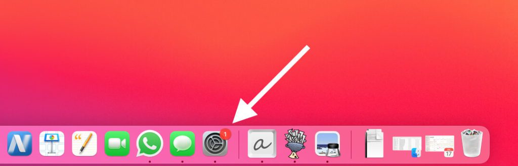 Most of the time, the Mac already shows the available update with a red pin next to the system extensions in the dock.
