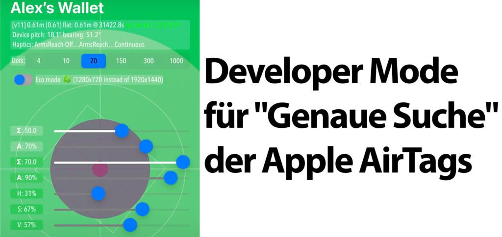 Den Apple AirTag Developer Mode könnt ihr über das iPhone 11 oder iPhone 12 aufrufen, wenn ihr die Genaue Suche nutzt. Hier findet ihr die Details dazu. Bildquelle: YouTube / Alex Magri-Olson