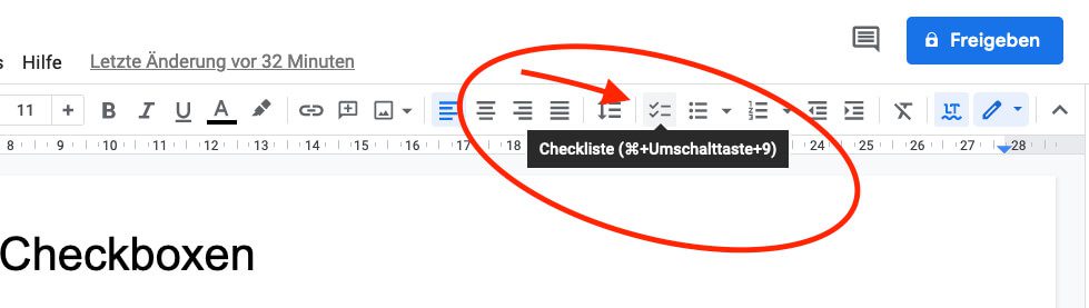 Anleitung Google Docs: Checkboxen im Text erstellen