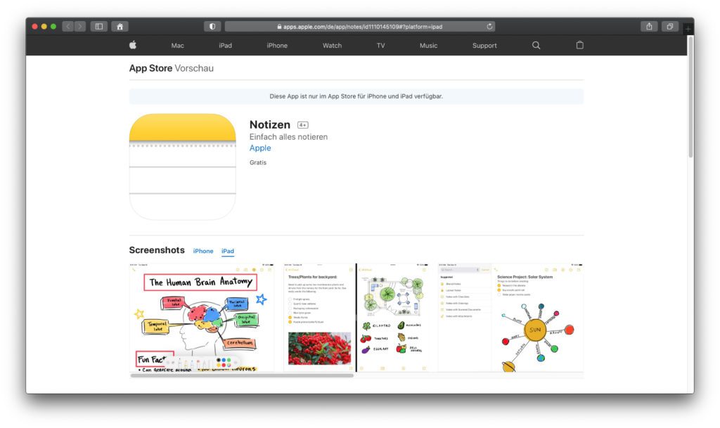 Apple Notizen – Eine App aus der Standardausrüstung des Apple iPad und iPad Pro, in der man nicht nur schreiben, sondern auch zeichnen kann.