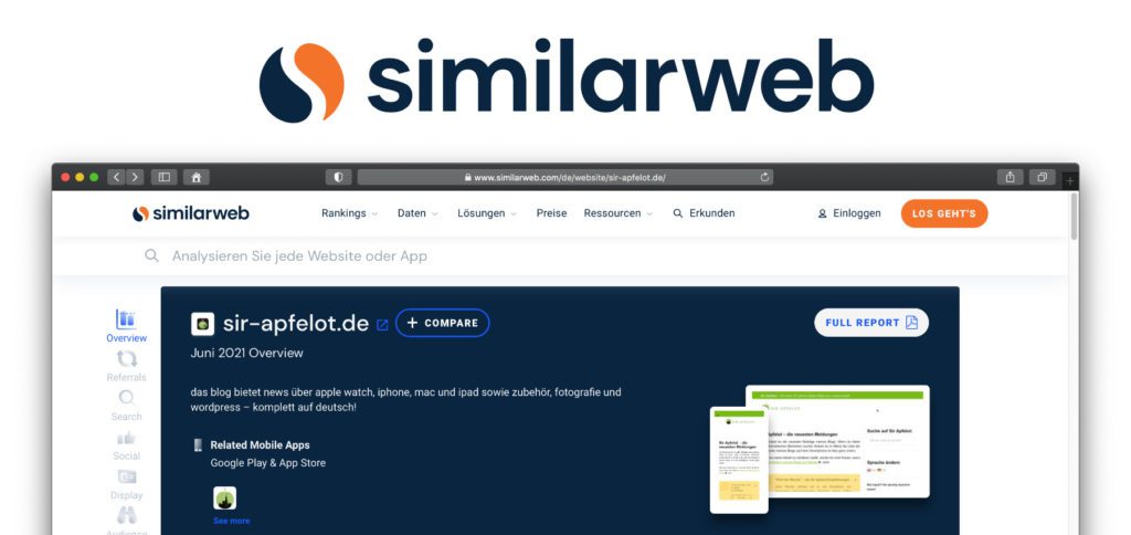 SimilarWeb ist eine Suchmaschine für Website- und App-Daten. Traffic, Interaktionen, Verlinkungen, ähnliche Seiten und weitere Informationen könnt ihr damit auslesen – sogar kostenlos und ohne Anmeldung.