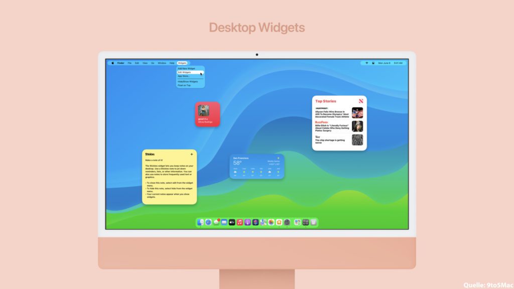 Am macOS 13 Mammoth Konzept kann man durchaus Kritik üben (s. u.), aber die Schreibtisch-Widgets sowie die Anpassungen im Dock ergeben schon irgendwie Sinn.