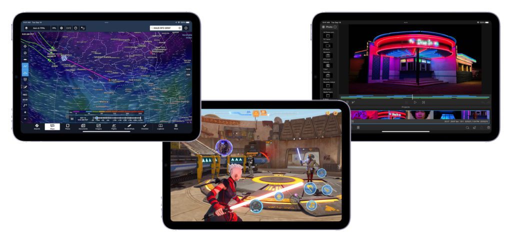 Mit dem A15 Bionic Chip, iPadOS 15 und USB-C ist das iPad mini der 6. Generation zum Profi-Gerät geworden. Ob Wetter-Überwachung beim Fliegen, Gaming auf höchstem Niveau oder Video- und Foto-Bearbeitung – all das und viel mehr ist jetzt mit dem kleinen Tablet möglich.
