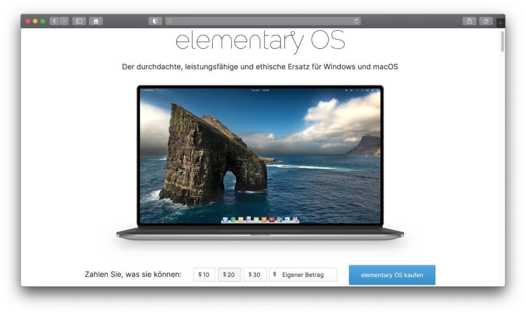 Der elementary OS Download wird direkt auf der Startseite von elementary.io angeboten. Der Preis und seine Bezahlung sind optional. Ihr könnt elementary OS kostenlos herunterladen, installieren und nutzen.
