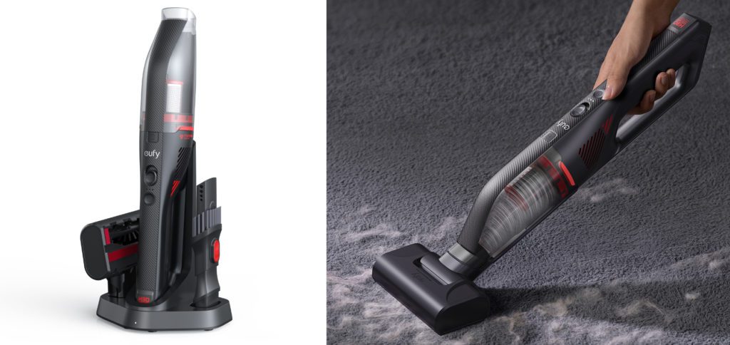 The eufy HomeVac H30 Mate is a handheld vacuum cleaner with a rechargeable battery and strong suction power. In addition to two attachments for surfaces and textiles, there is a charging station included. Can be ordered from Amazon with Prime delivery.