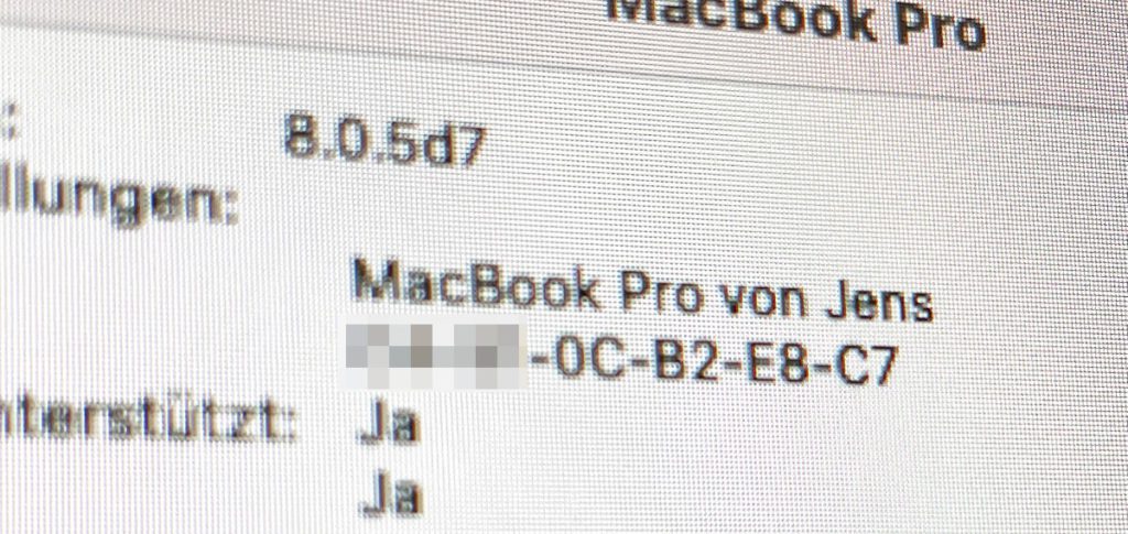 On my MacBook Pro, the MAC address is represented as six hexadecimal numbers separated by a hyphen.