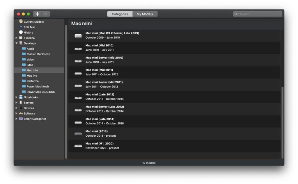 Mactracker dient als Lexikon für Apple-Geräte und -Betriebssysteme. Vom ersten Apfel-Computer bis zum neuesten iPhone ist alles dabei.