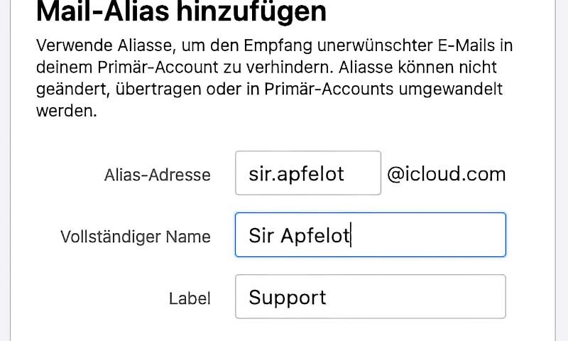 Create or delete iCloud Mail Alias