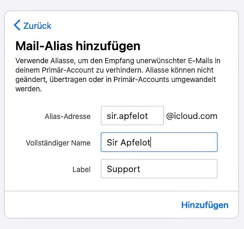 Create or delete iCloud Mail Alias