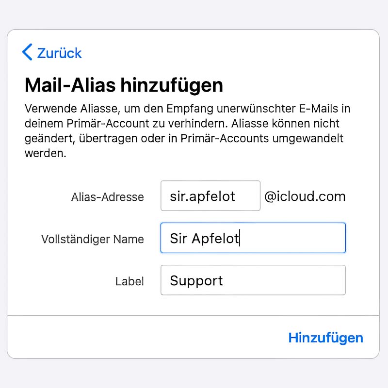 iCloud Mail Alias anlegen oder löschen