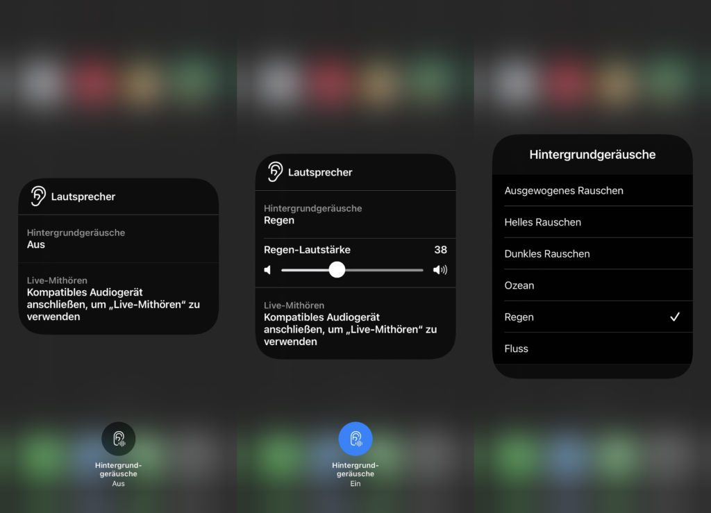 Über die Hören-Funktion lassen sich verschiedene Hintergrundgeräusche am Apple iPhone wiedergeben, ganz ohne zusätzliche App.