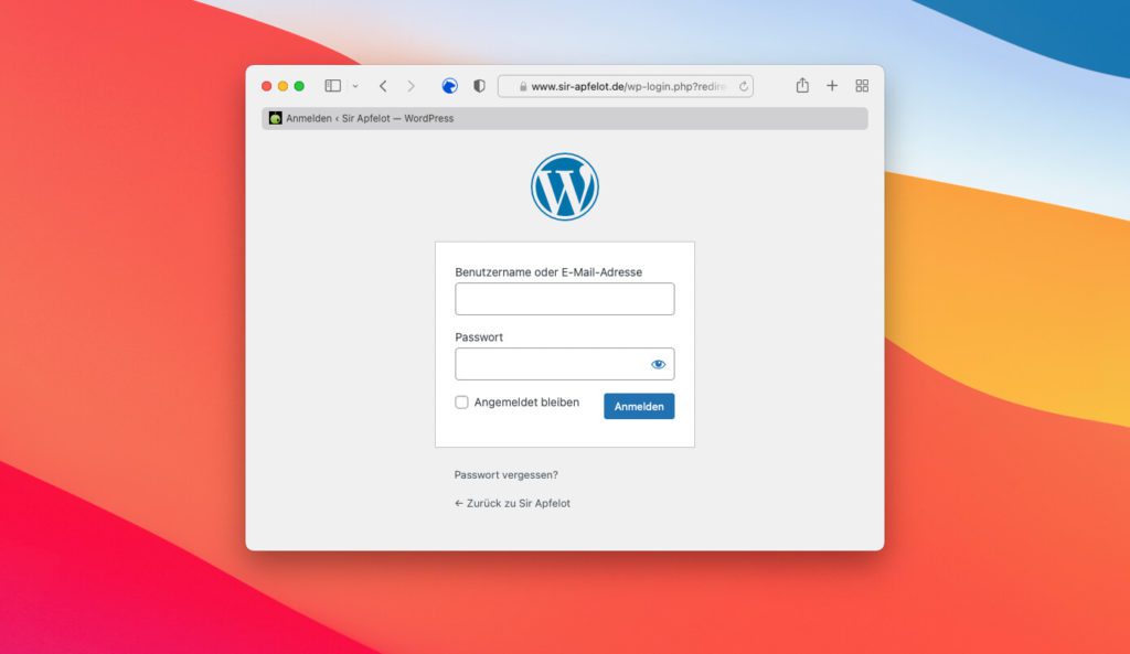 WordPress login: This is what the installation's standard login looks like.