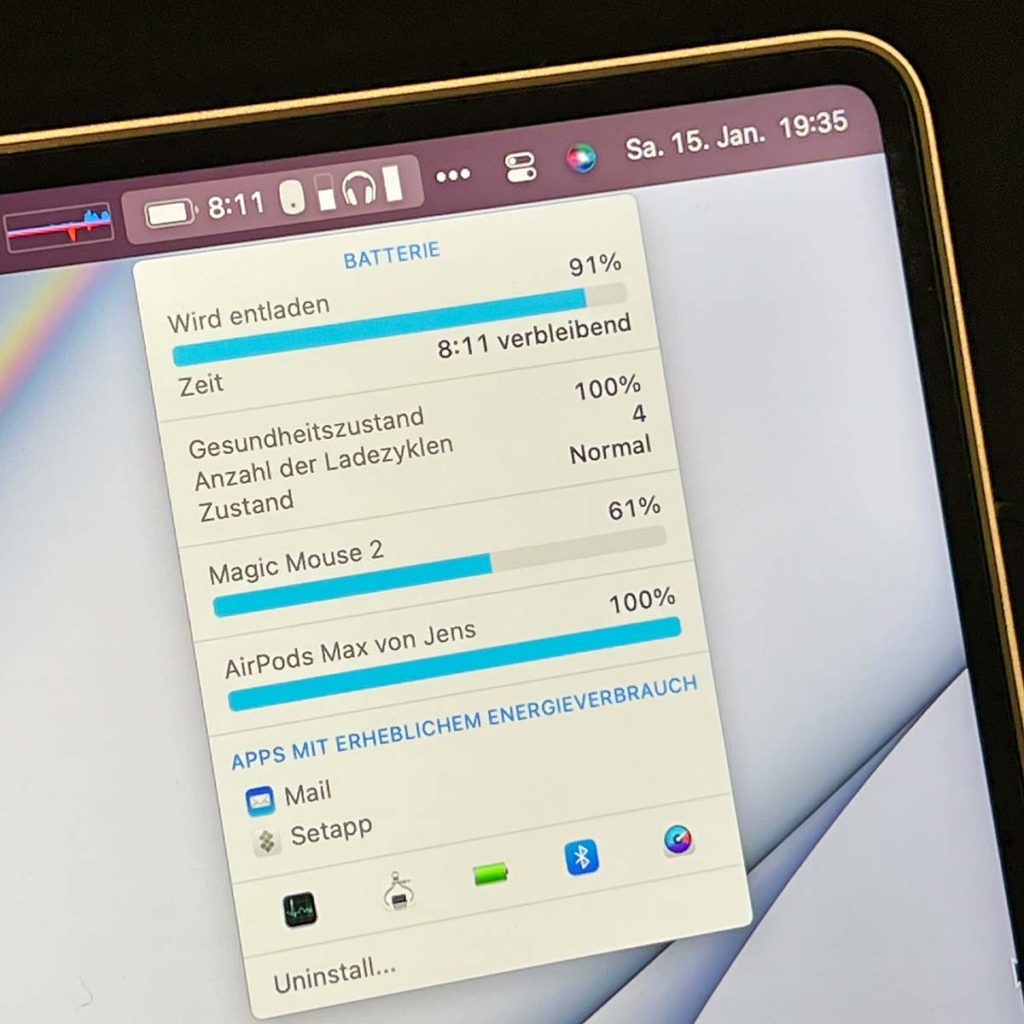 Remaining battery life in MacBook Pro menu bar