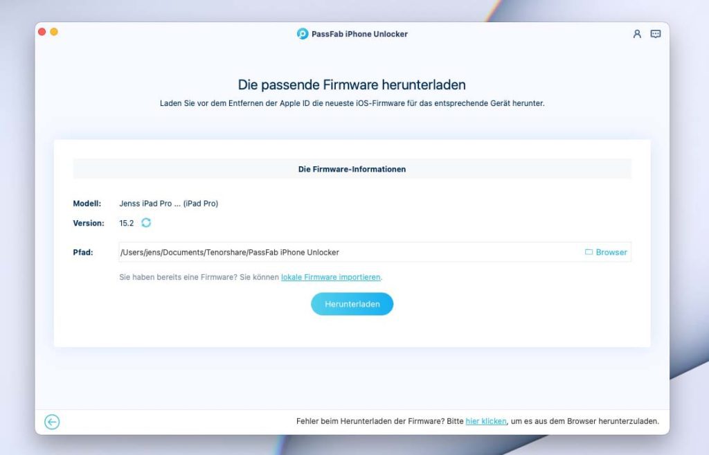Nun lädt PassFab iPhone Unlocker die aktuellste Firmware für das angeschlossene Gerät herunter.