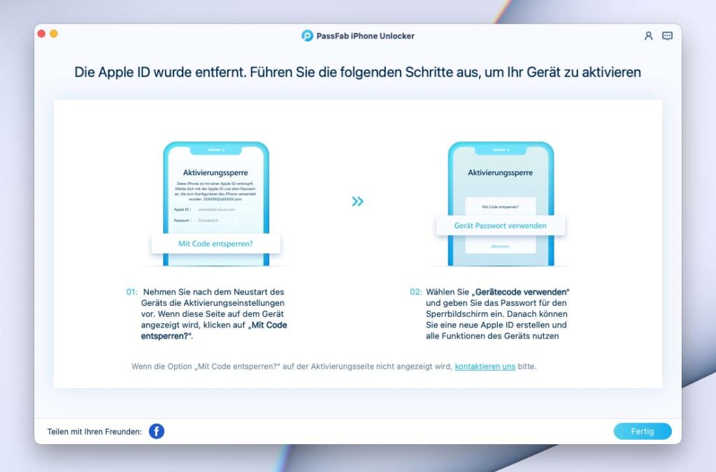 Wenn man diesen Bildschirm sieht, ist der Prozess beendet und das iPad bzw. iPhone sollte mit dem Installationsassistenten auf euch warten.