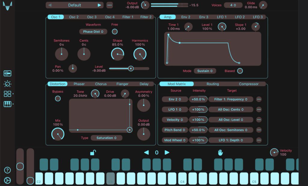 The free Mela 2 App as synthesizer and effects software is available to you on the Mac as well as the iPhone and iPad. Here is a screenshot from the App Store.