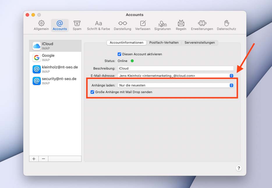 Mit dieser Einstellung lädt Apple Mail nur die aktuellsten Anhänge vom Server.
