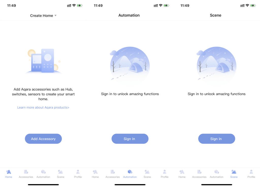 "Sign in" bekommt man immer wieder zu lesen, wenn man in der Aqara Home App die Funktionen der Camera Hub G3 Überwachungskamera nutzen will.