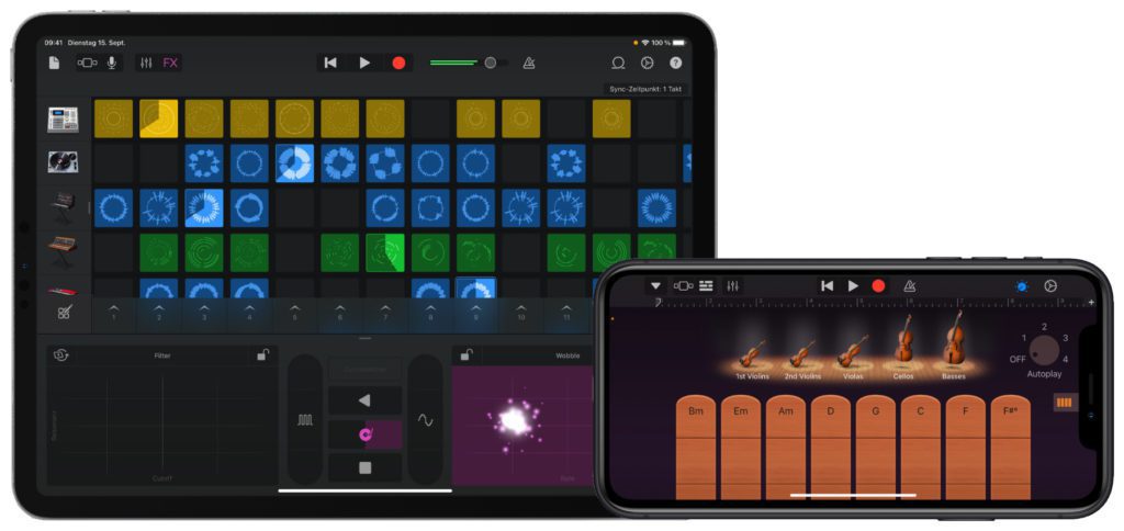 GarageBand für iPhone und iPad gibt es gratis im App Store. Zahlreiche Funktionen helfen beim mobilen Erstellen von Songs – genauso wie am Mac erweiterbar durch Plugins und Instrumente.