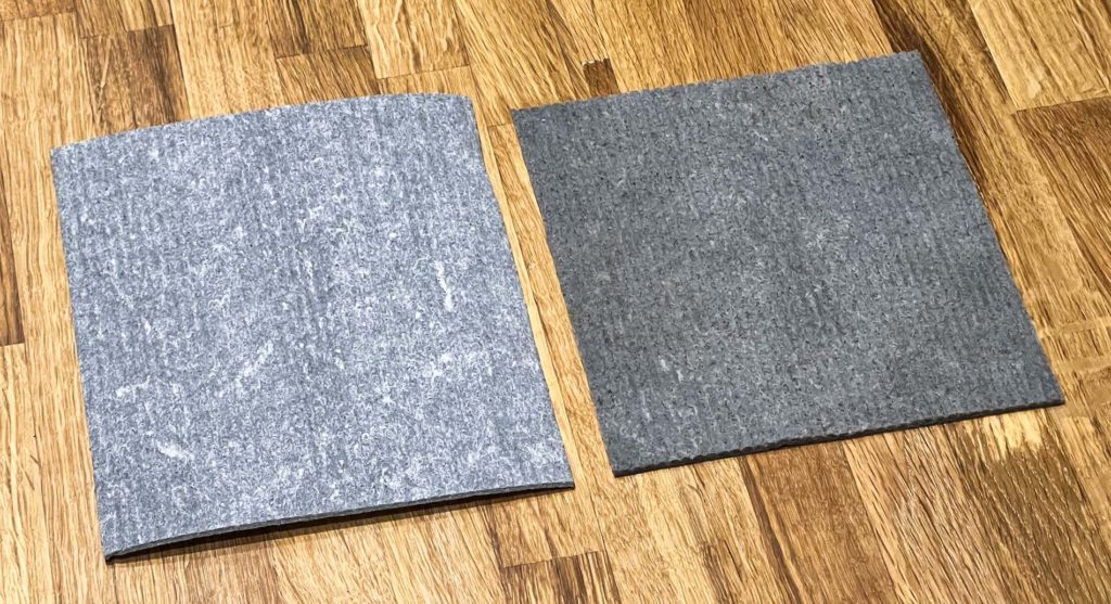 On the left a brand new, dry Superscandi sponge cloth and on the right a damp sponge cloth that is several weeks old - you can see that there is hardly any wear and tear.