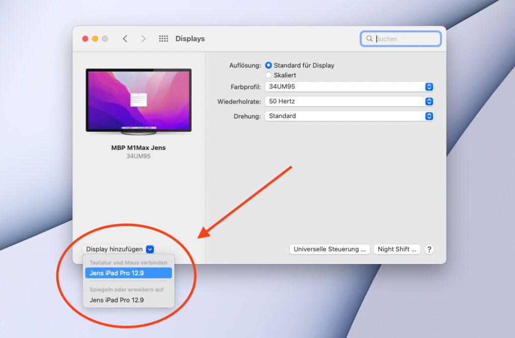 L'iPad può essere aggiunto come display aggiuntivo nelle impostazioni del display.