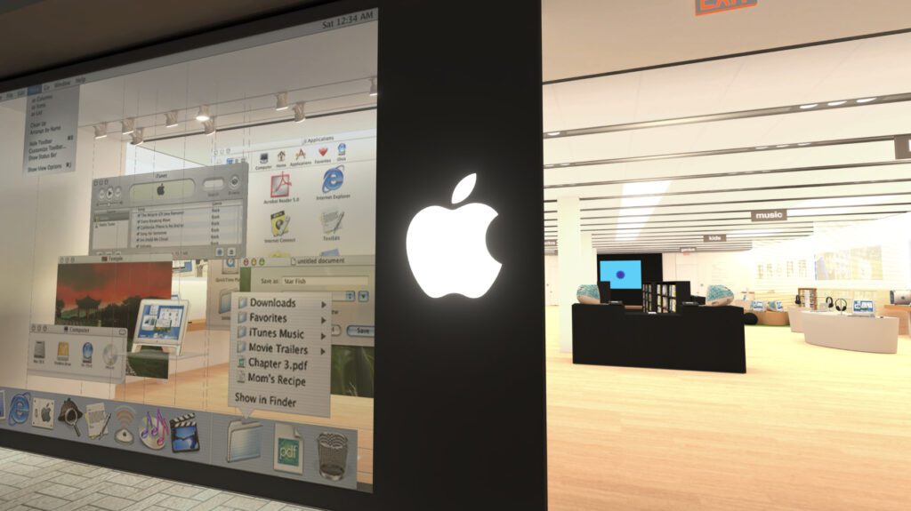 Witryny sklepowe, oświetlenie zewnętrzne, wnętrze — dzięki aplikacji Shop Different z The Apple Store Time Machine Download możesz przeglądać różne sklepy w szczegółowym środowisku 3D. To tylko zrzut ekranu na początek.