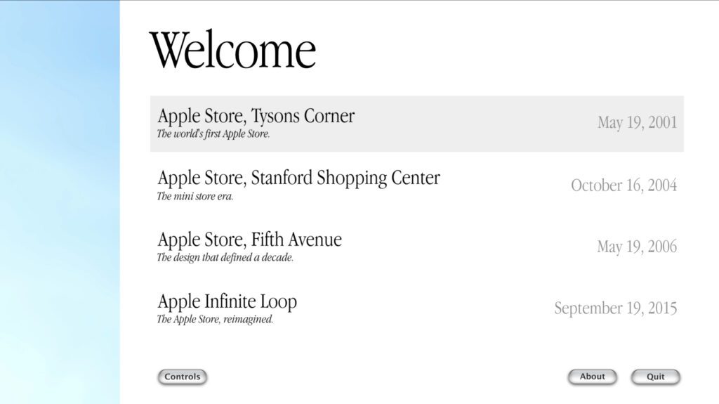 The menu with the selection of the four stores guides you in a more classic OS X style.