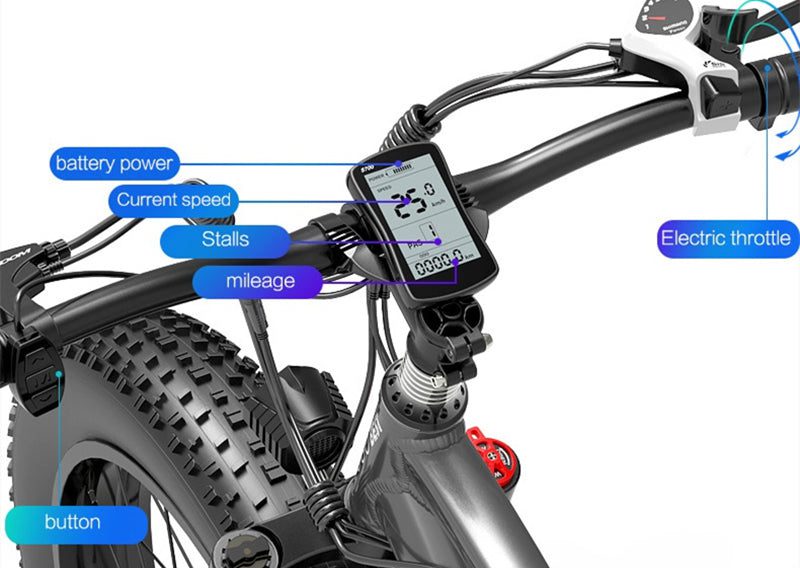 All the necessary controls for the seven gears, the drive modes of the motor, brakes, bell, etc. are located on the handlebars. You will also find an LCD display with all the important information.