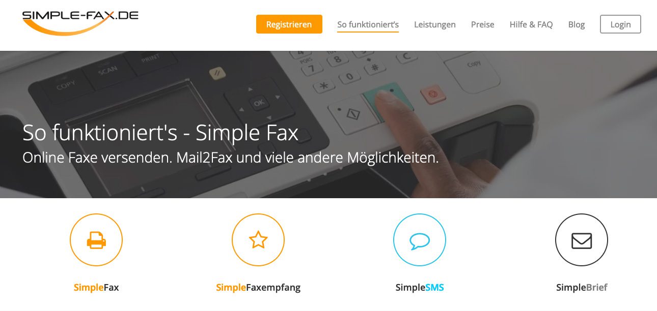 On the service's website you can already see that faxing is the core competence, but there are other ways to solve things with SIMple Fax.