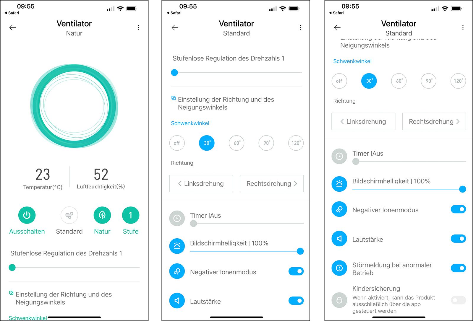 Qui puoi vedere i display e le funzioni che hai nell'app Xiaomi Home per Standing Fan 3.