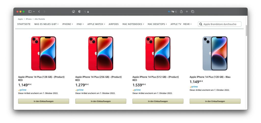 Puede solicitar los dispositivos presentados el miércoles no solo en la tienda en línea de Apple, sino también en Amazon. Haga clic en los enlaces a continuación para saber cómo comprar el iPhone 14 (Pro) de Amazon o para pedir los nuevos modelos de Apple Watch de Amazon. Los AirPods Pro 2 ya existen.